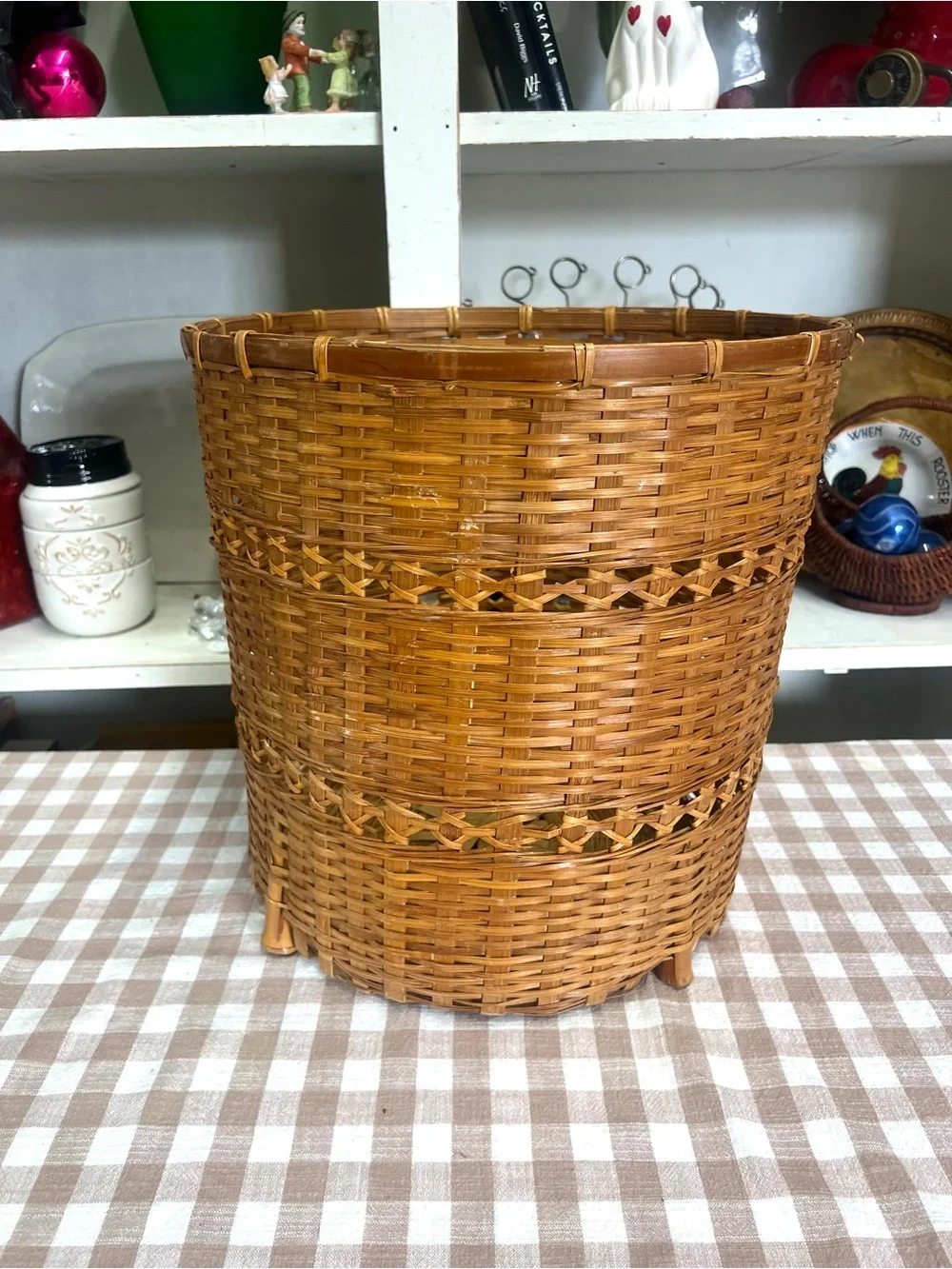 Woven wicker rattan basket footed storage decor grandma core
